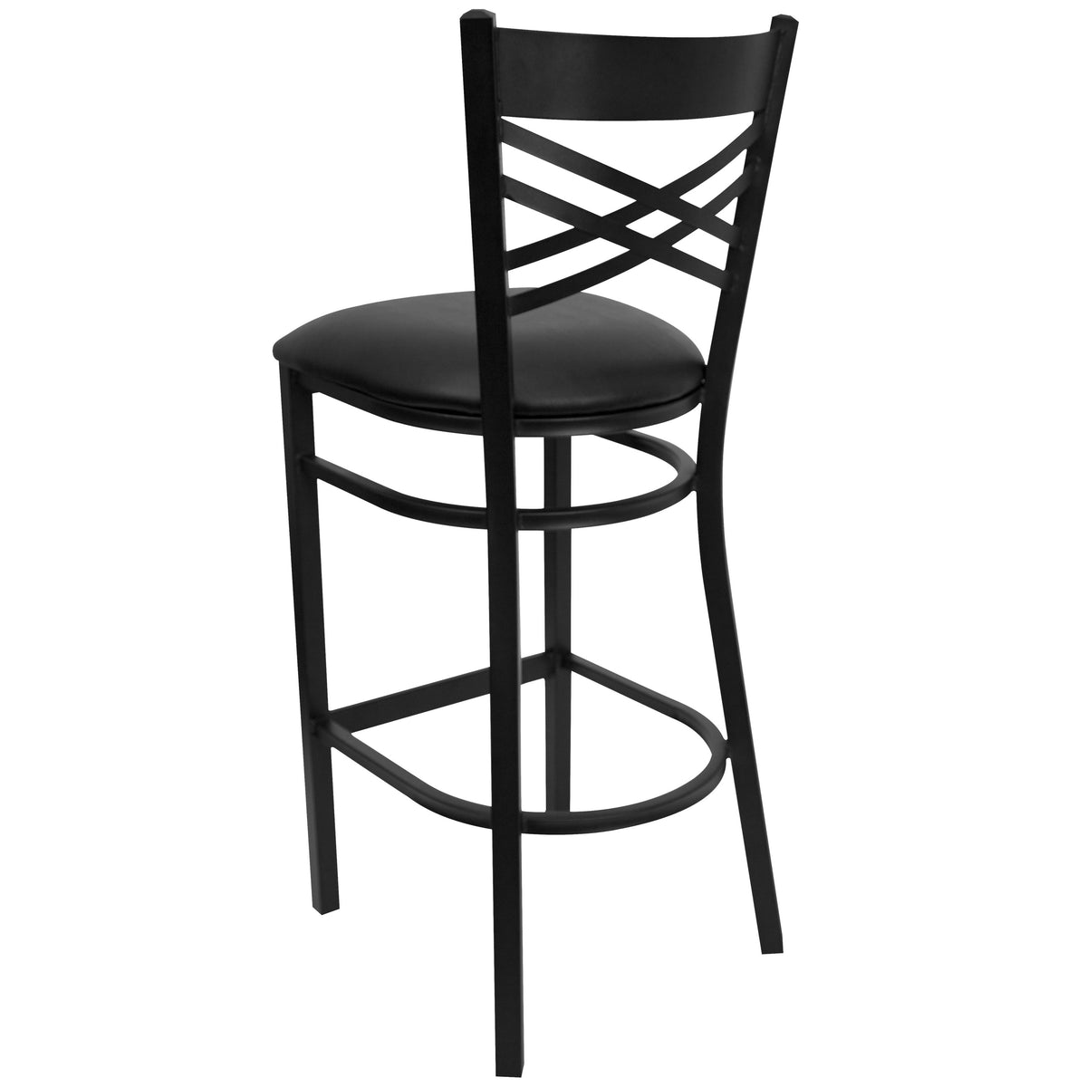 Black Vinyl Seat/Black Metal Frame |#| Black "X" Back Metal Restaurant Barstool - Black Vinyl Seat