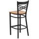 Natural Wood Seat/Black Metal Frame |#| Black "X" Back Metal Restaurant Barstool - Natural Wood Seat