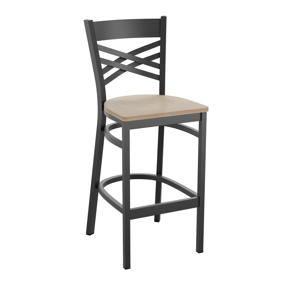 Antique White Wood Seat/Black Metal Frame |#| Black "X" Back Metal Restaurant Barstool - Antique White Wood Seat
