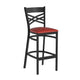 Red Vinyl Seat/Black Metal Frame |#| Black "X" Back Metal Restaurant Barstool - Red Vinyl Seat