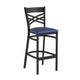 Blue Vinyl Seat/Black Metal Frame |#| Black "X" Back Metal Restaurant Barstool - Blue Vinyl Seat
