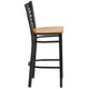 Natural Wood Seat/Black Metal Frame |#| Black "X" Back Metal Restaurant Barstool - Natural Wood Seat