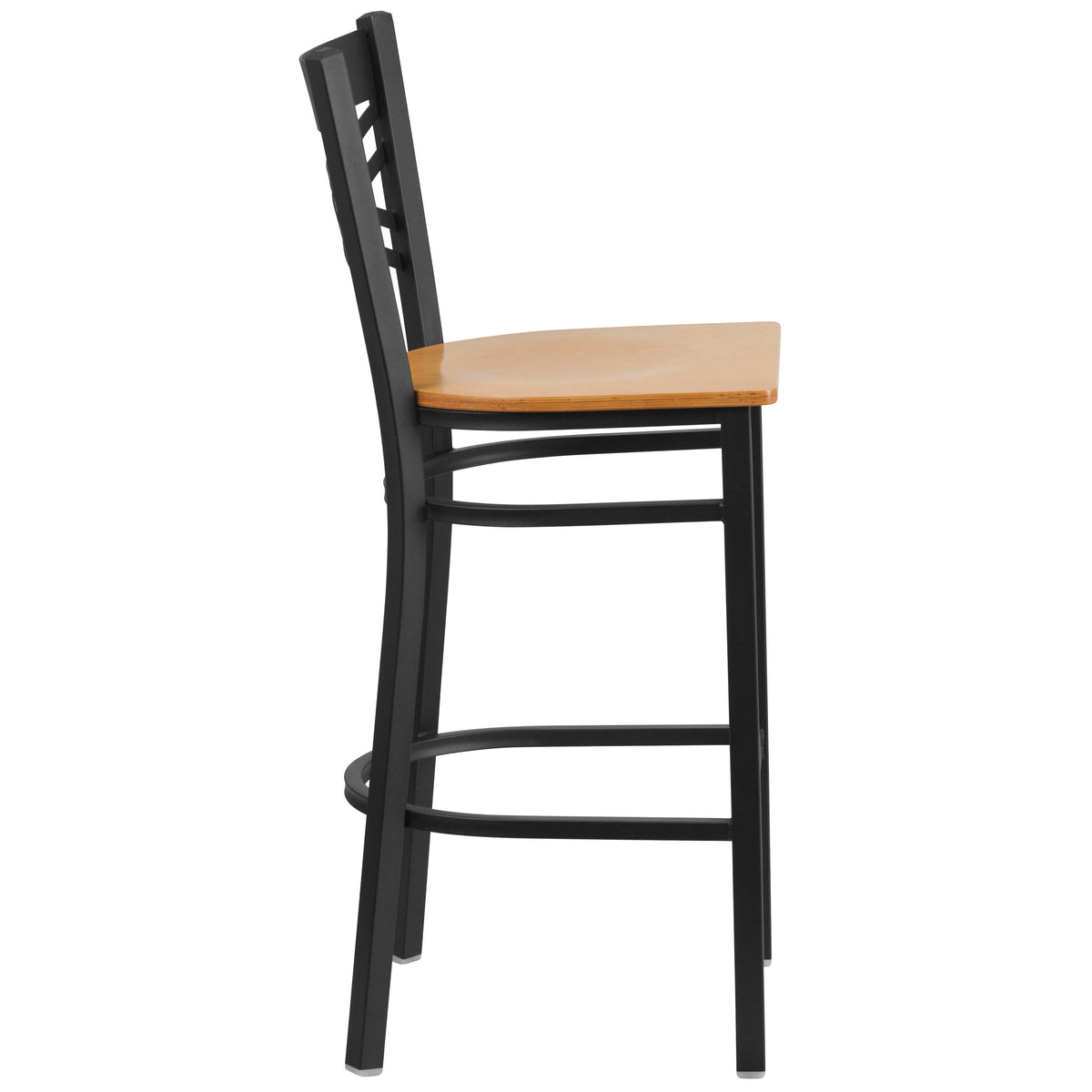 Natural Wood Seat/Black Metal Frame |#| Black "X" Back Metal Restaurant Barstool - Natural Wood Seat