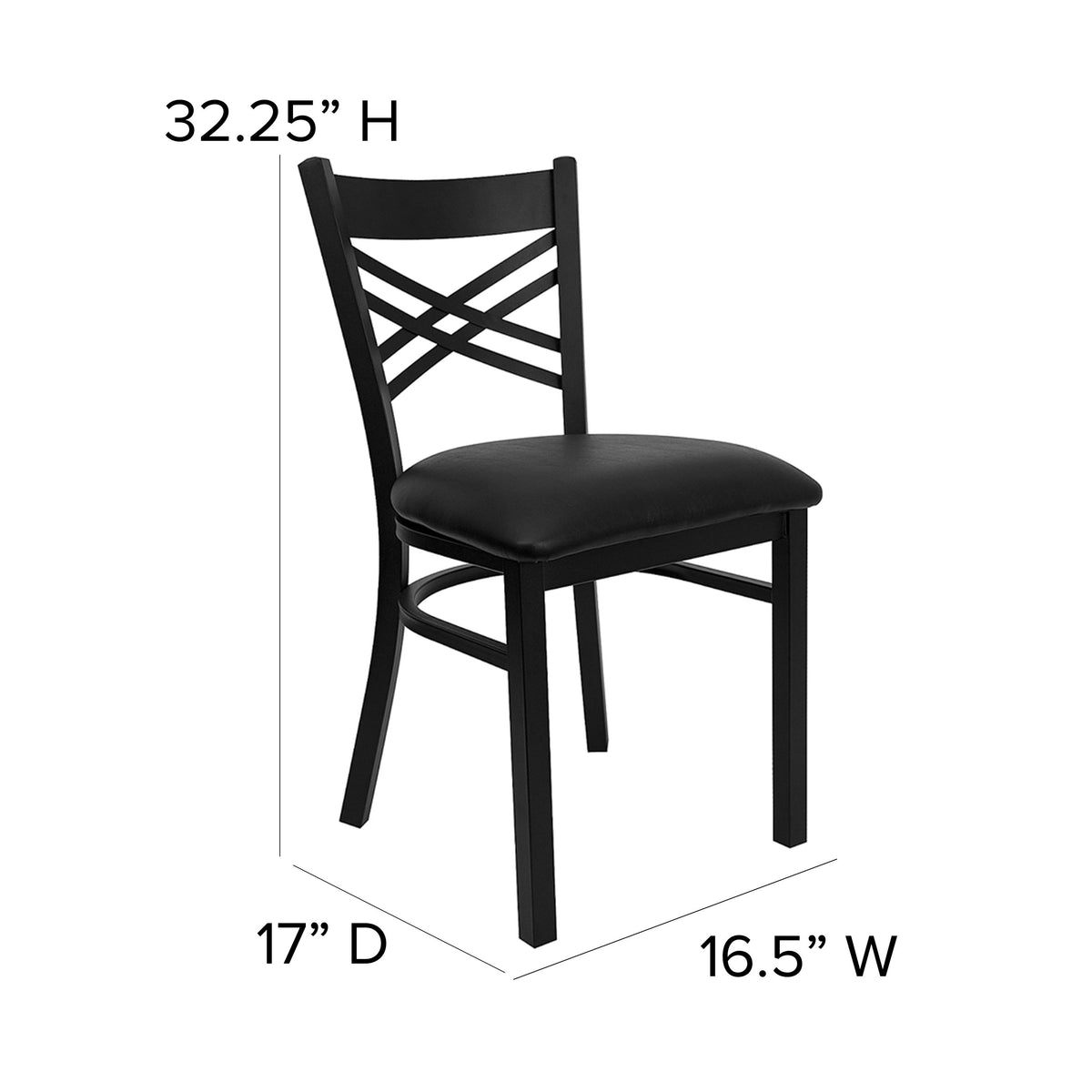 Black Vinyl Seat/Black Metal Frame |#| Black inchXinch Back Metal Restaurant Chair - Black Vinyl Seat