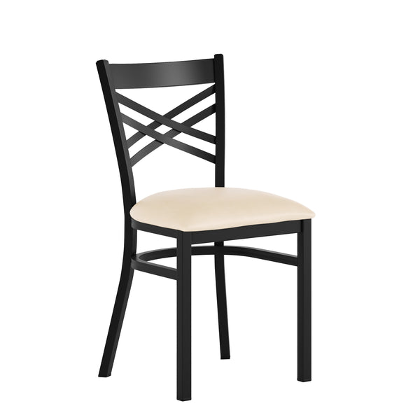 Tan Vinyl Seat/Black Metal Frame |#| Commercial Black X-Back Metal Restaurant Chair with Tan Vinyl Seat