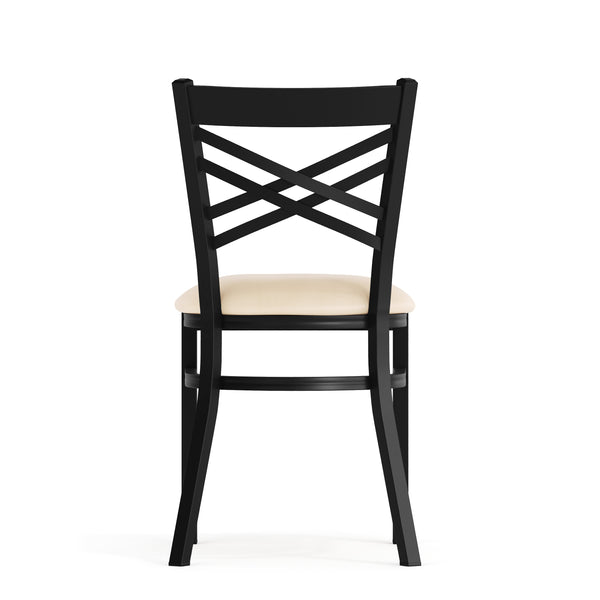 Tan Vinyl Seat/Black Metal Frame |#| Commercial Black X-Back Metal Restaurant Chair with Tan Vinyl Seat