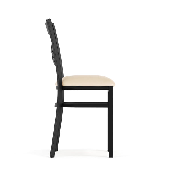 Tan Vinyl Seat/Black Metal Frame |#| Commercial Black X-Back Metal Restaurant Chair with Tan Vinyl Seat