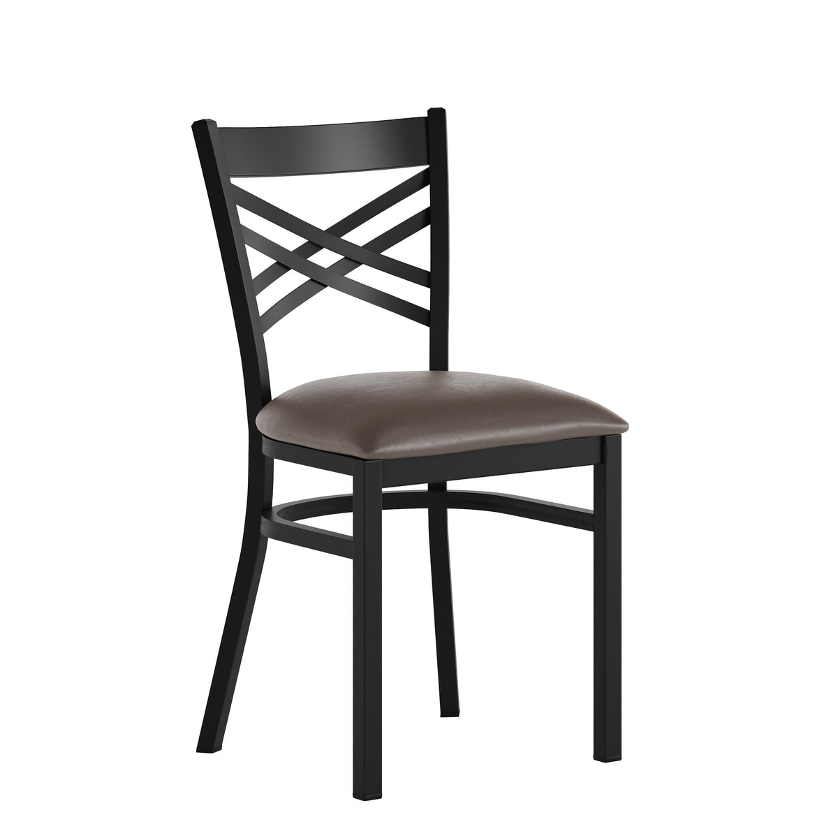 Mocha Vinyl Seat/Black Metal Frame |#| Commercial Black X-Back Metal Restaurant Chair with Mocha Vinyl Seat