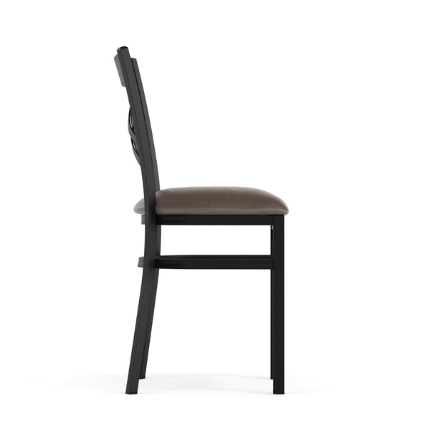 Mocha Vinyl Seat/Black Metal Frame |#| Commercial Black X-Back Metal Restaurant Chair with Mocha Vinyl Seat