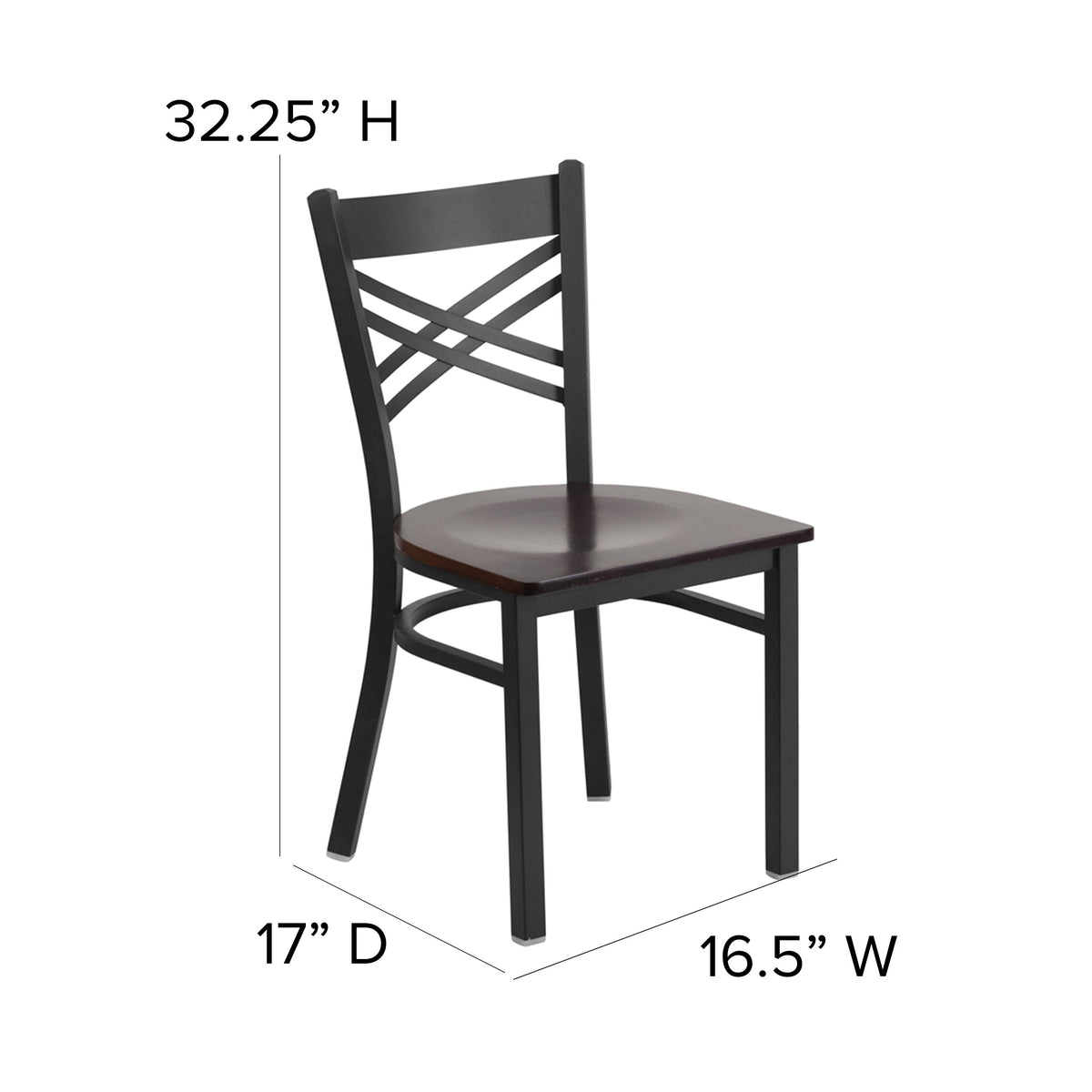 Walnut Wood Seat/Black Metal Frame |#| Black "X" Back Metal Restaurant Chair - Walnut Wood Seat