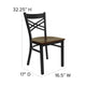Mahogany Wood Seat/Black Metal Frame |#| Black "X" Back Metal Restaurant Chair - Mahogany Wood Seat