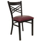 Burgundy Vinyl Seat/Black Metal Frame |#| Black "X" Back Metal Restaurant Chair - Burgundy Vinyl Seat