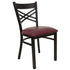 Burgundy Vinyl Seat/Black Metal Frame |#| Black "X" Back Metal Restaurant Chair - Burgundy Vinyl Seat