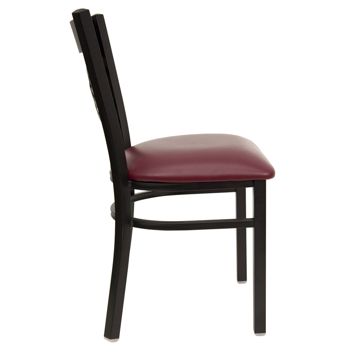 Burgundy Vinyl Seat/Black Metal Frame |#| Black "X" Back Metal Restaurant Chair - Burgundy Vinyl Seat