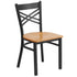 Natural Wood Seat/Black Metal Frame |#| Black "X" Back Metal Restaurant Chair - Natural Wood Seat