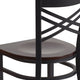 Walnut Wood Seat/Black Metal Frame |#| Black "X" Back Metal Restaurant Chair - Walnut Wood Seat