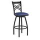 Blue Vinyl Seat/Black Metal Frame |#| Black "X" Back Swivel Metal Barstool - Blue Vinyl Seat