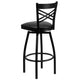 Black Vinyl Seat/Black Metal Frame |#| Black "X" Back Swivel Metal Barstool - Black Vinyl Seat