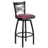Burgundy Vinyl Seat/Black Metal Frame |#| Black "X" Back Swivel Metal Barstool - Burgundy Vinyl Seat