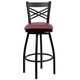 Burgundy Vinyl Seat/Black Metal Frame |#| Black "X" Back Swivel Metal Barstool - Burgundy Vinyl Seat