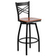 Cherry Wood Seat/Black Metal Frame |#| Black "X" Back Swivel Metal Barstool - Cherry Wood Seat