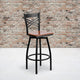 Cherry Wood Seat/Black Metal Frame |#| Black "X" Back Swivel Metal Barstool - Cherry Wood Seat