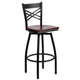 Mahogany Wood Seat/Black Metal Frame |#| Black "X" Back Swivel Metal Barstool - Mahogany Wood Seat