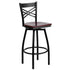Mahogany Wood Seat/Black Metal Frame |#| Black "X" Back Swivel Metal Barstool - Mahogany Wood Seat