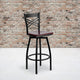 Mahogany Wood Seat/Black Metal Frame |#| Black "X" Back Swivel Metal Barstool - Mahogany Wood Seat