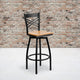 Natural Wood Seat/Black Metal Frame |#| Black "X" Back Swivel Metal Barstool - Natural Wood Seat