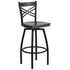 Walnut Wood Seat/Black Metal Frame |#| Black "X" Back Swivel Metal Barstool - Walnut Wood Seat