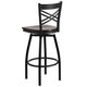 Walnut Wood Seat/Black Metal Frame |#| Black "X" Back Swivel Metal Barstool - Walnut Wood Seat