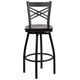 Walnut Wood Seat/Black Metal Frame |#| Black "X" Back Swivel Metal Barstool - Walnut Wood Seat