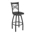 Black Wood Seat/Black Metal Frame |#| Black "X" Back Swivel Metal Barstool - Black Wood Seat