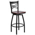 Mahogany Wood Seat/Black Metal Frame |#| Black "X" Back Swivel Metal Barstool - Mahogany Wood Seat