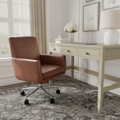 Upholstered Swivel Home Office Chair with Padded Arms - View 2