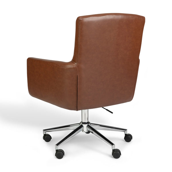 Saddle Brown Faux Leather/Polished Nickel Frame |#| Faux Leather Swivel Home Office Chair with Padded Arms - Saddle Brn/Polished Nkl
