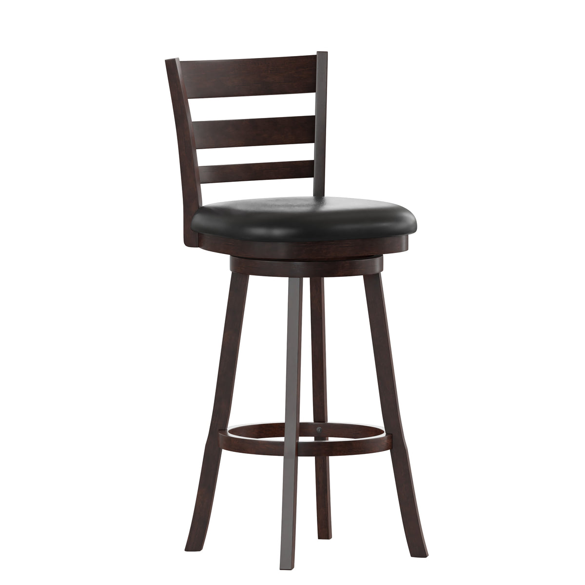 Black Vinyl/Espresso Frame |#| Commercial Wooden Swivel Bar Stools - Espresso/Black LeatherSoft