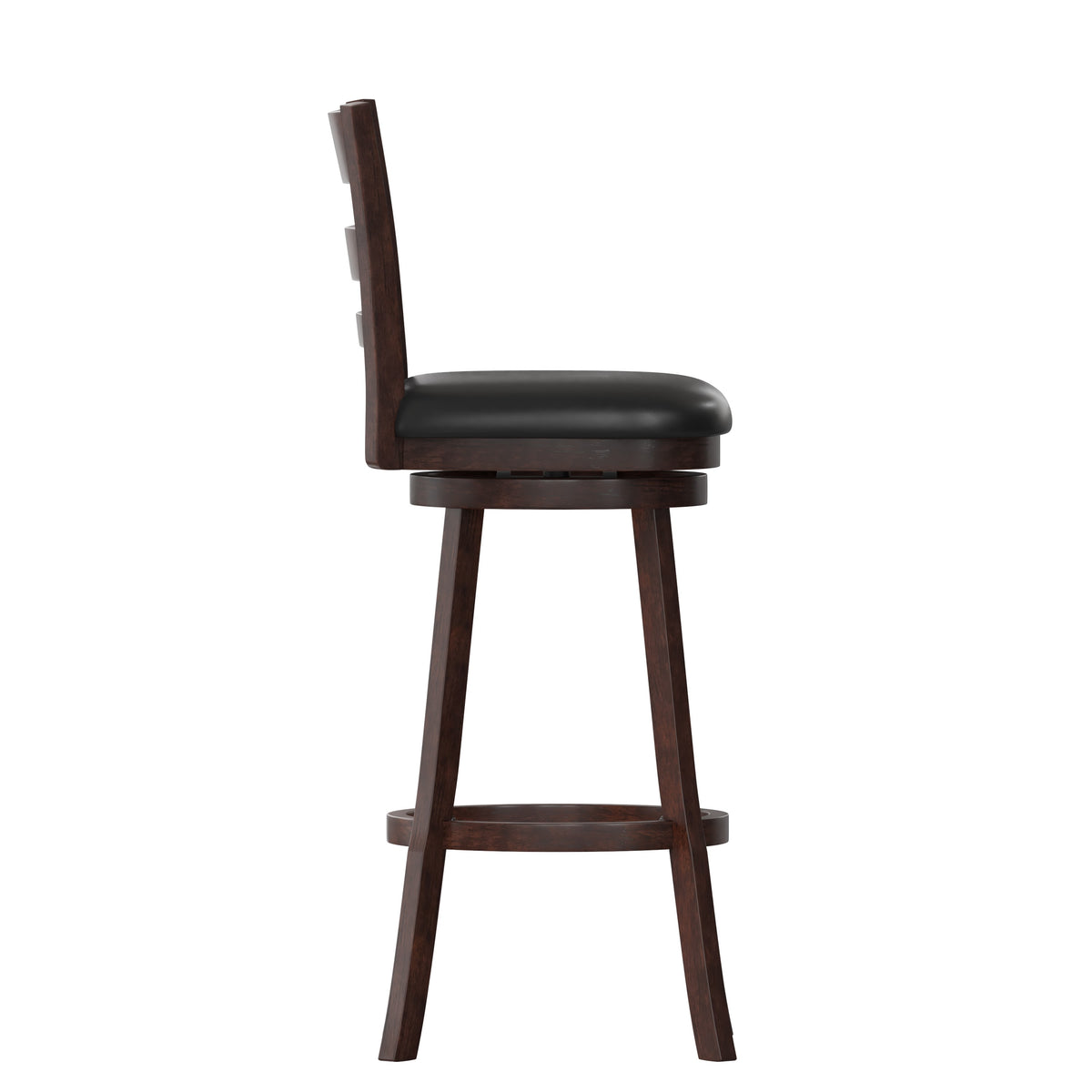 Black Vinyl/Espresso Frame |#| Commercial Wooden Swivel Bar Stools - Espresso/Black LeatherSoft