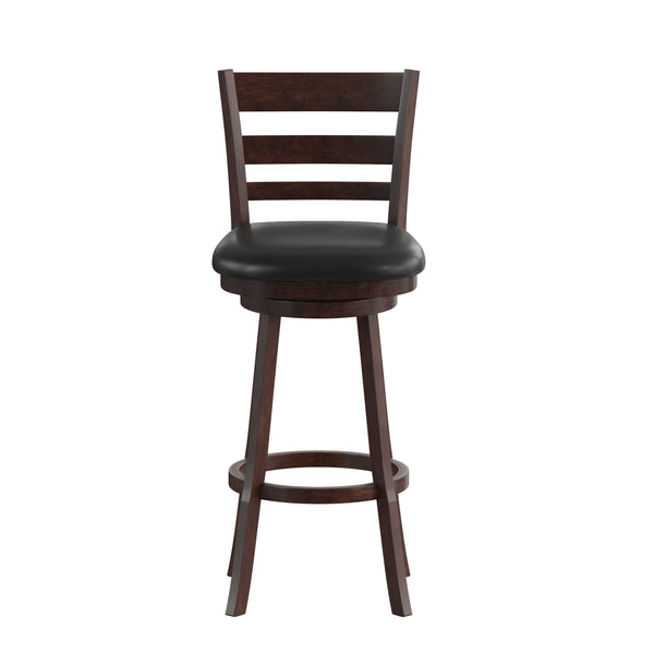 Black Vinyl/Espresso Frame |#| Commercial Wooden Swivel Bar Stools - Espresso/Black LeatherSoft