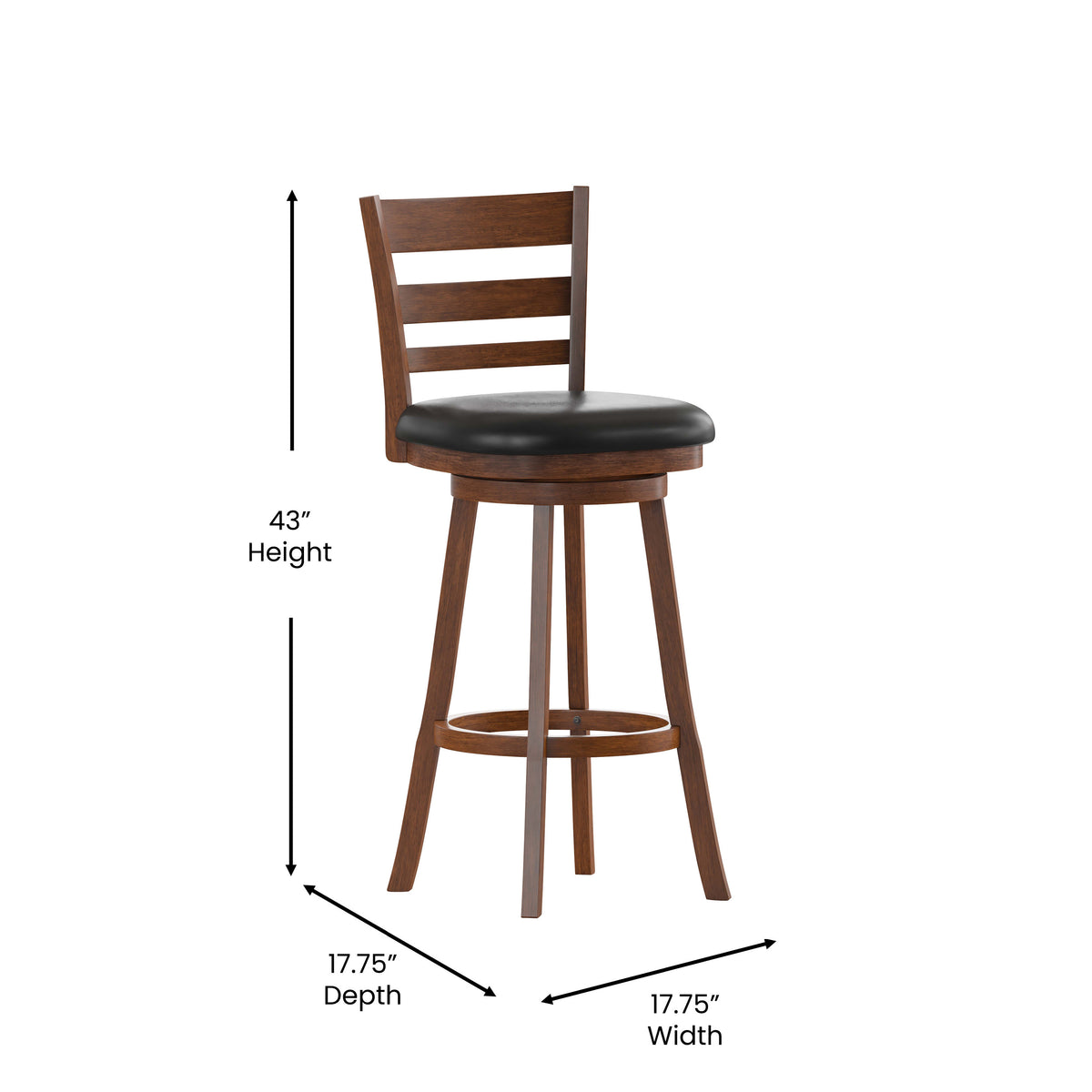 Black Vinyl/Antique Oak Frame |#| Commercial Wooden Swivel Bar Stools - Antique Oak/Black LeatherSoft