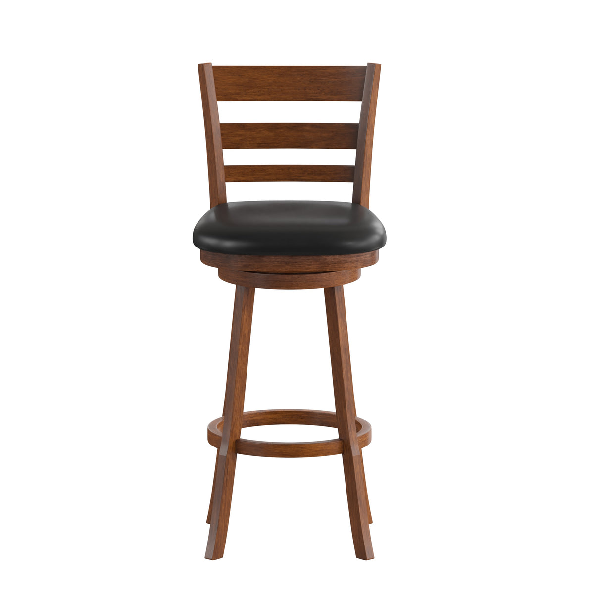 Black Vinyl/Antique Oak Frame |#| Commercial Wooden Swivel Bar Stools - Antique Oak/Black LeatherSoft