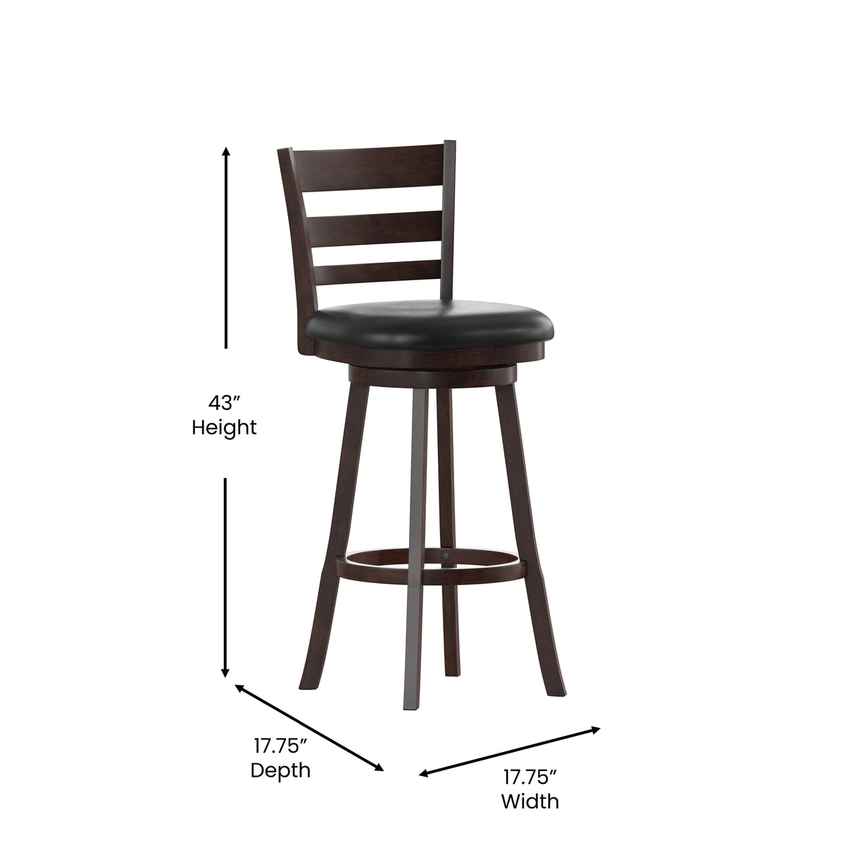 Black Vinyl/Espresso Frame |#| Commercial Wooden Swivel Bar Stools - Espresso/Black LeatherSoft