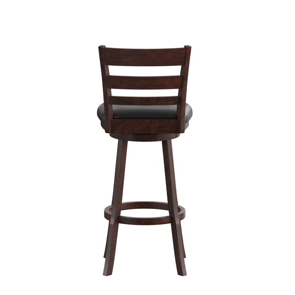 Black Vinyl/Espresso Frame |#| Commercial Wooden Swivel Bar Stools - Espresso/Black LeatherSoft