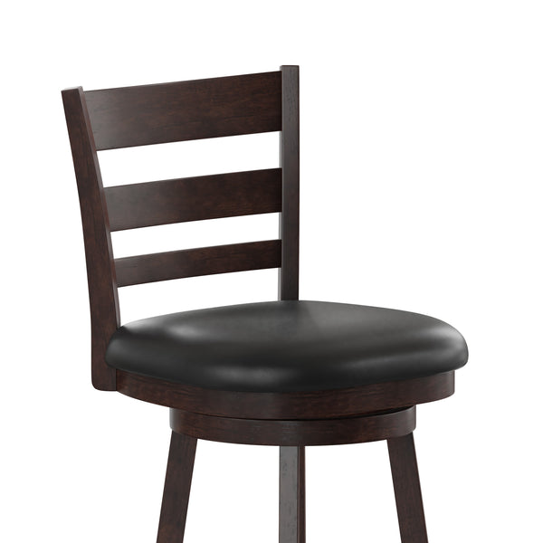 Black Vinyl/Espresso Frame |#| Commercial Wooden Swivel Bar Stools - Espresso/Black LeatherSoft