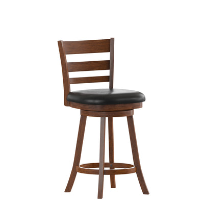 Zerrick Commercial Grade Wood Classic Ladderback Swivel Counter Height Barstool with Padded, Upholstered Seat - View 1