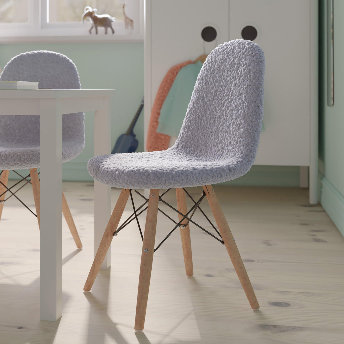 Gray |#| Kids Armless Faux Shearling Gray Faux Shearling Chair with Beechwood Legs