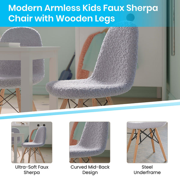 Gray |#| Kids Armless Faux Shearling Gray Faux Shearling Chair with Beechwood Legs