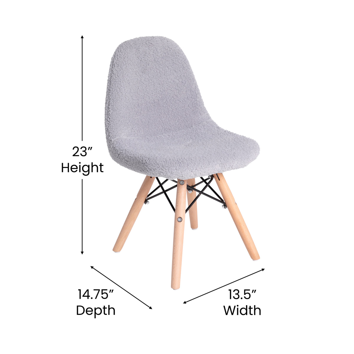 Gray |#| Kids Armless Faux Shearling Gray Faux Shearling Chair with Beechwood Legs