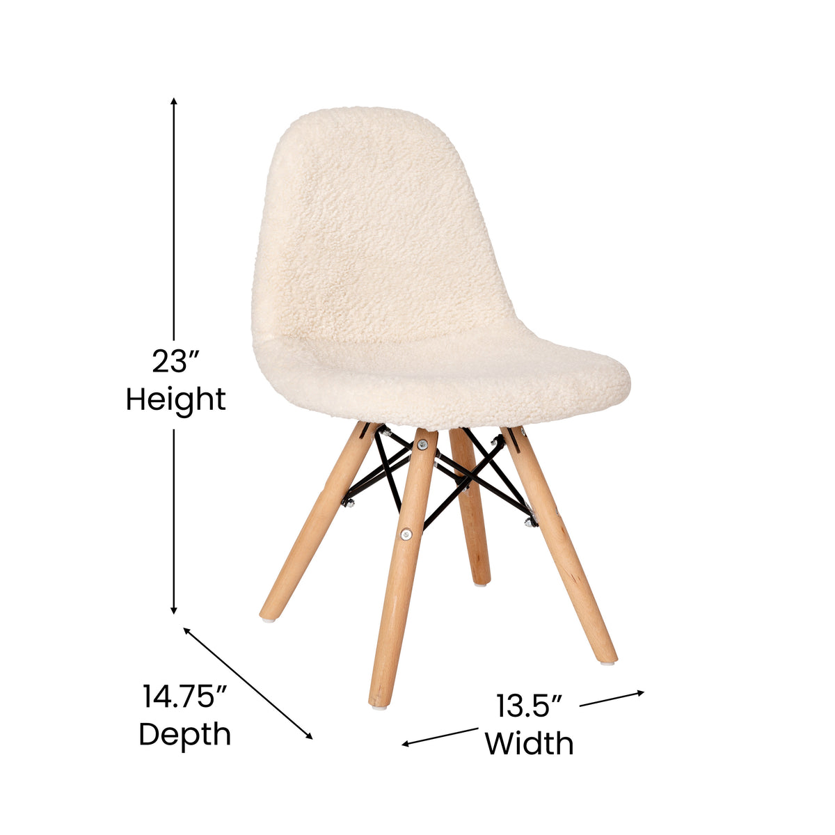 Off-White |#| Kids Armless Off-White Faux Shearling Chair with Beechwood Legs